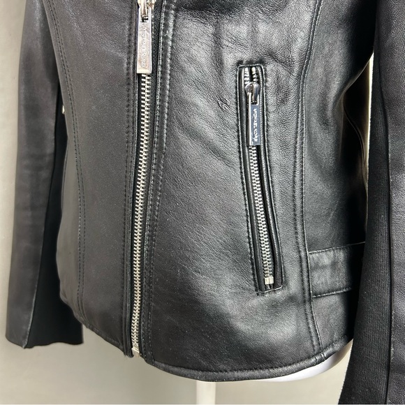 Michael Kors Leather Moto Jacket Black Zip Biker Goth - Picture 7 of 14